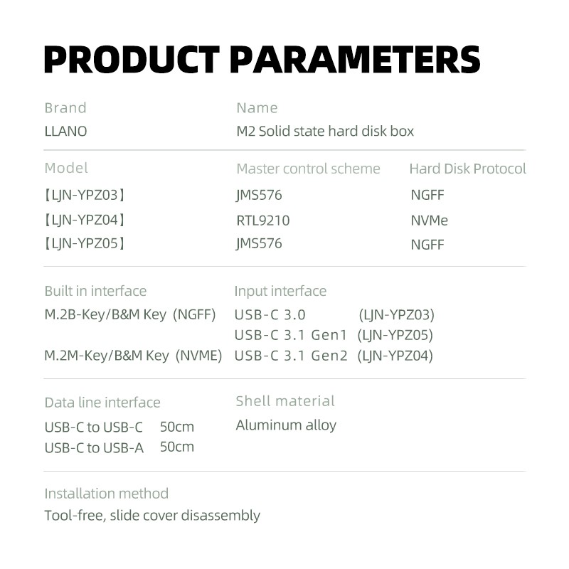 Llano Hộp đựng ổ cứng di động  USB type c chuyên dụng cho SSD M2 NVME NGFF 2230/2242/2260/2280