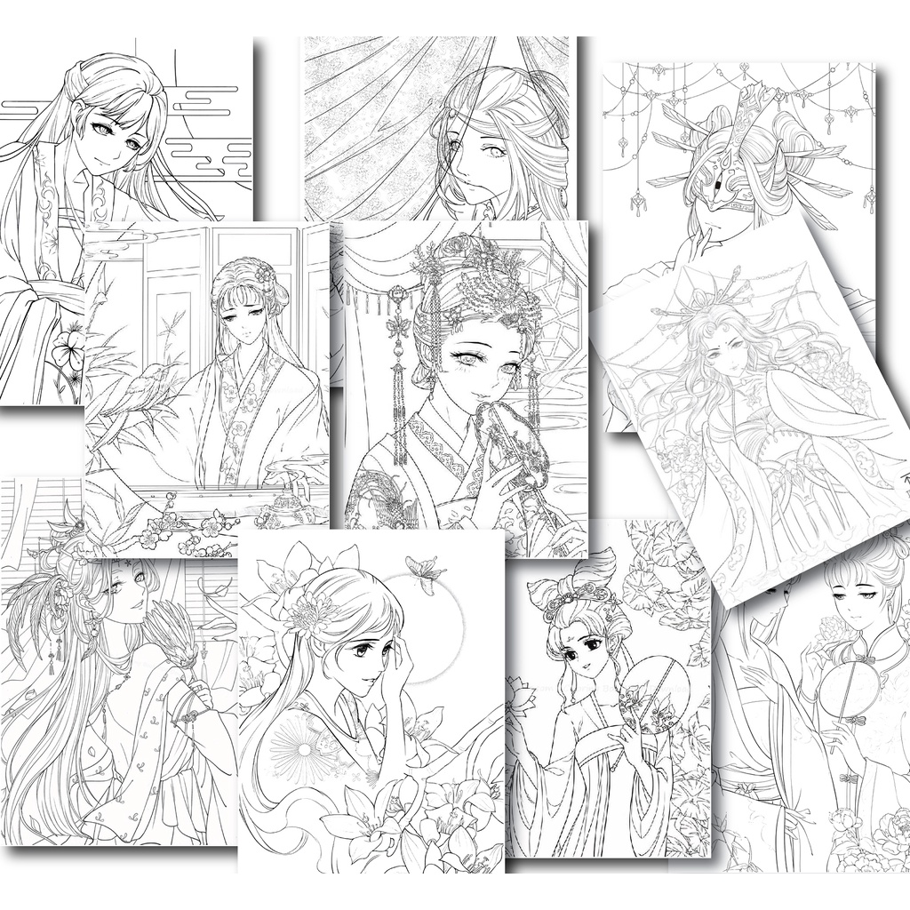 Line art tranh tô màu nước combo 10 tranh, giấy dầy đẹp