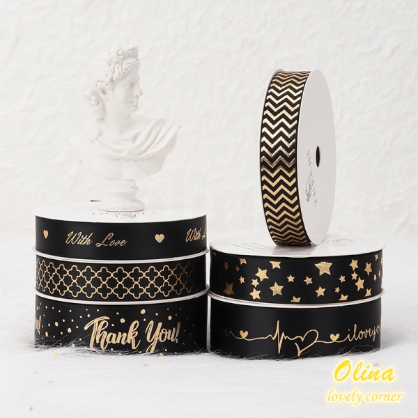 Cuộn dây ruy băng màu đen vàng trang trí gói bánh 9.1m