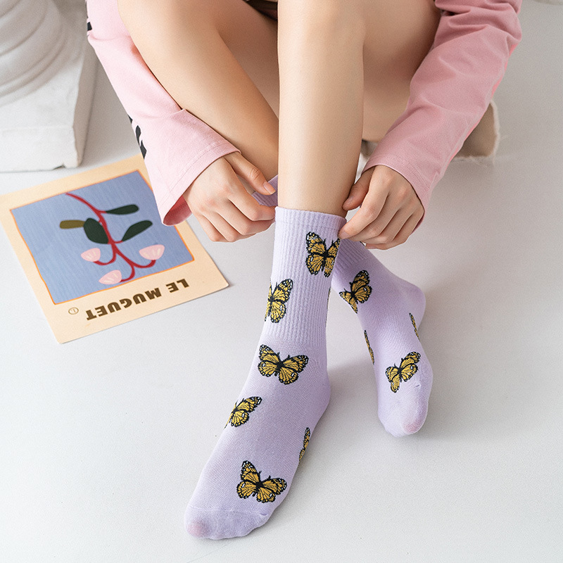 Vớ Cotton In Họa Tiết Bướm Xinh Xắn Dành Cho Nữ