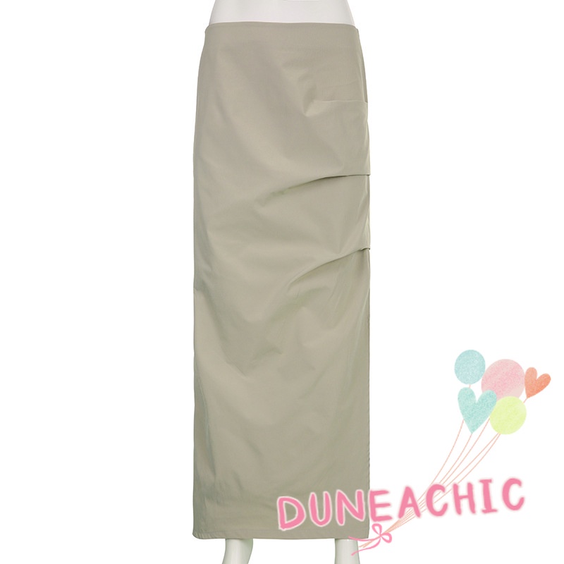 DUNEA Chân váy dài xẻ tà màu trơn thời trang cho nữ