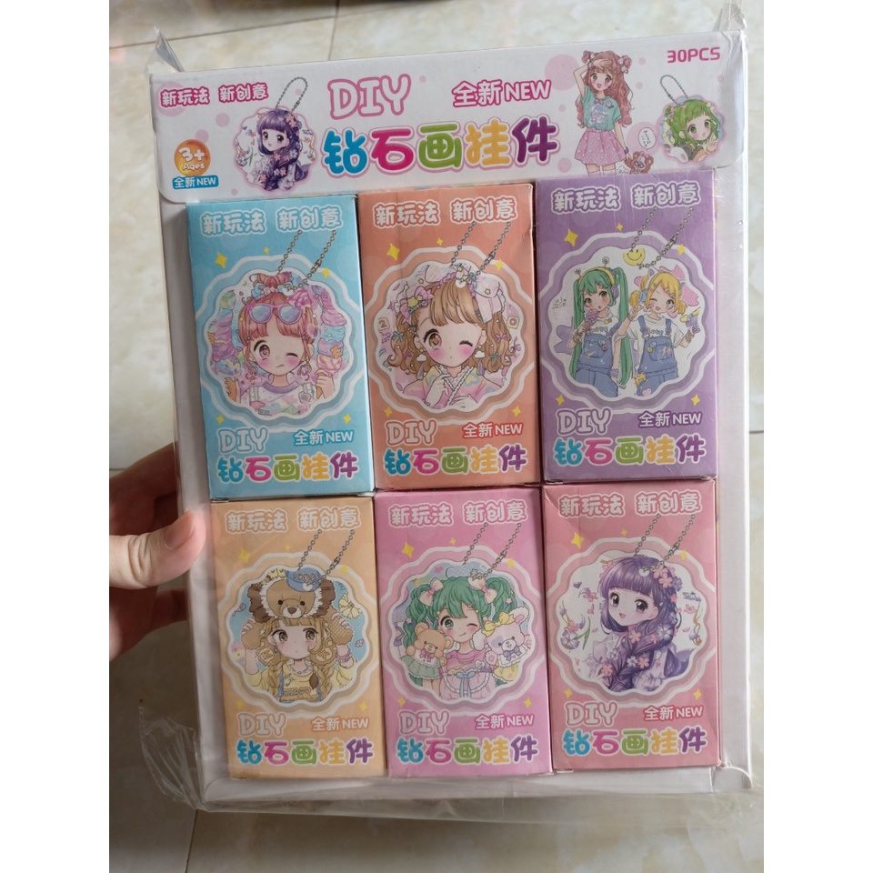 Hộp tranh đính đá ⚡ SIÊU SALE ⚡ Combo 5 Hộp tranh đính đá sticker 3D mini nhiều hình siêu xinh xắn