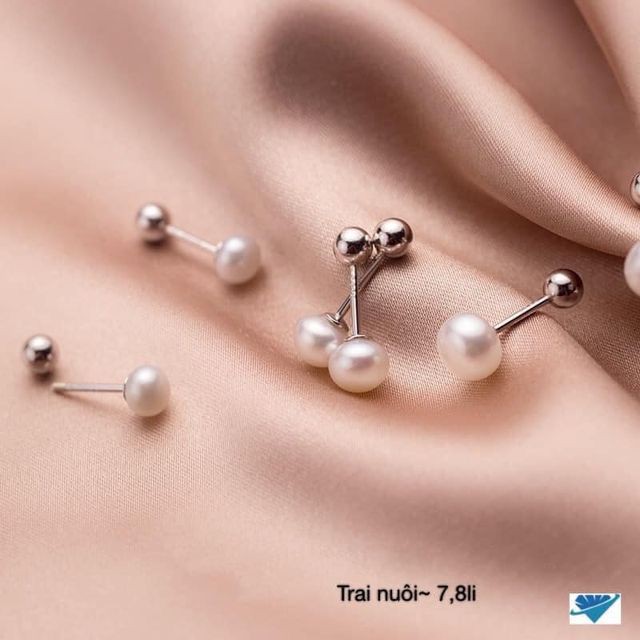 Bông tai nữ bạc chốt thằng(có zen) gắn hạt châu - Nụ bạc Bibi silver - BBS