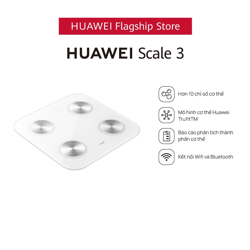 Cân Điện Tử HUAWEI Scale 3 | Hơn 10 Chỉ Số Cơ Thể | Mô Hình Cơ Thể Huawei Trufittm | Kết Nối Wifi Và Bluetooth