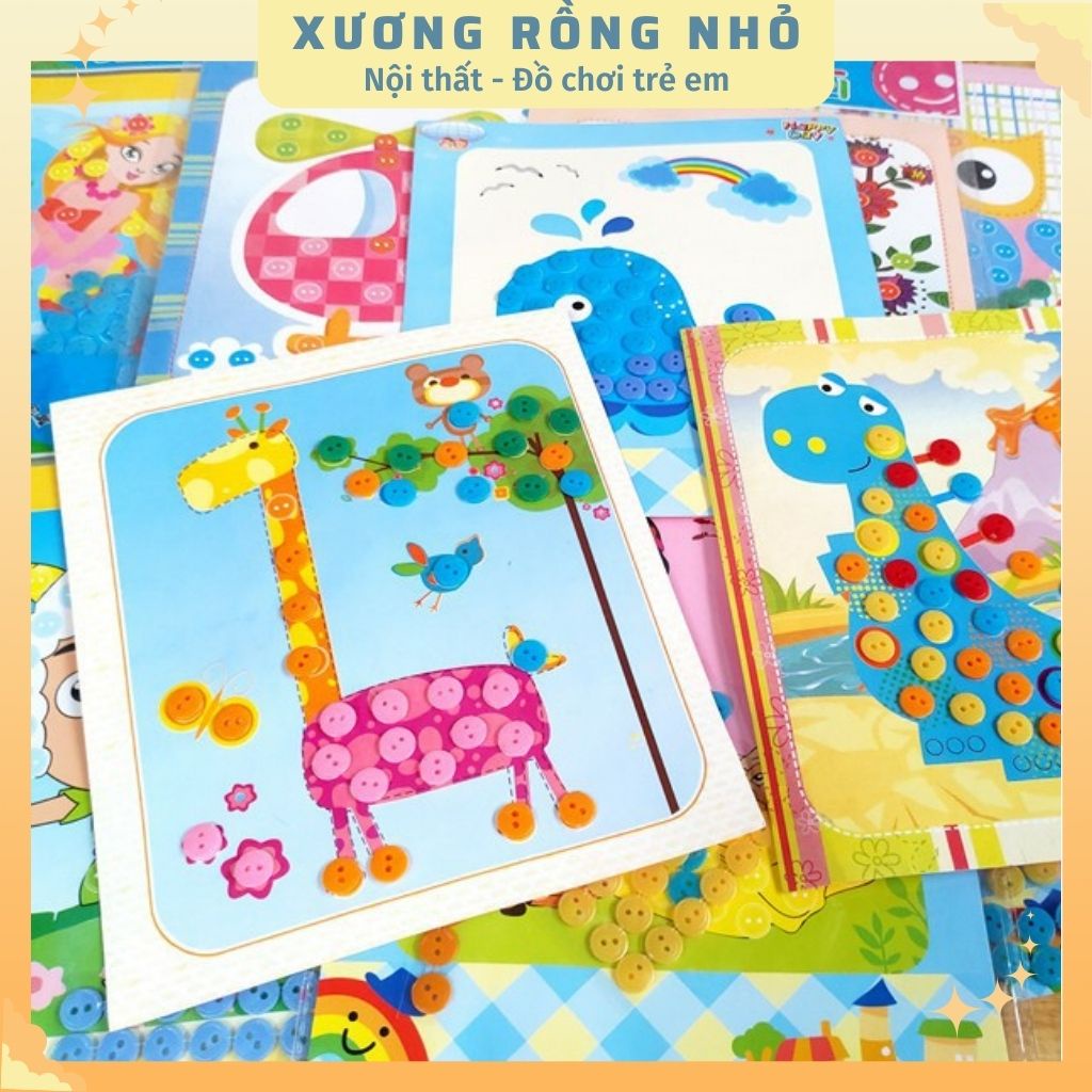 Tranh DIY cho bé, tranh nút áo, tranh đính đá khổ A4, A5 nhiều họa tiết, màu sắc cho bé thỏa sức sáng tạo