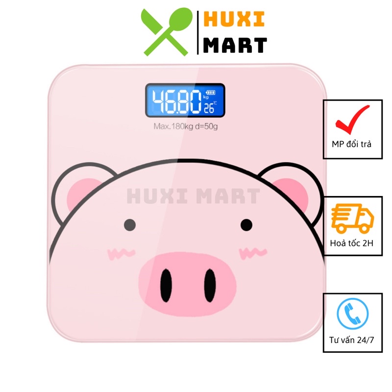 Cân điện tử cân sức khỏe gia đình màn hình LED hiển thị cân nặng ,nhiệt độ hình con heo bảo hành 12 tháng.
