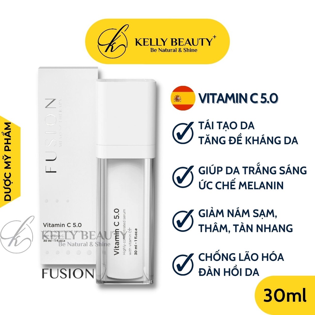 Serum Vitamin C 5.0 FUSION 30ml - Làm Sáng Da, Chống Lão Hóa; Tăng Sinh Collagen, Ức Chế Melanin, Giảm Nám |Kelly Beauty