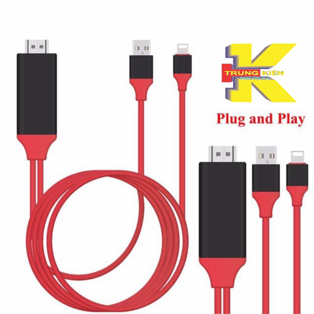 HDMI Lightning to HDTV Cable DÀNH CHO ĐIỆN THOẠI IPHONE 5,5,7,8 XUẤT HÌNH ẢNH LÊN MÀN HÌNH LỚN NHƯ TIVI