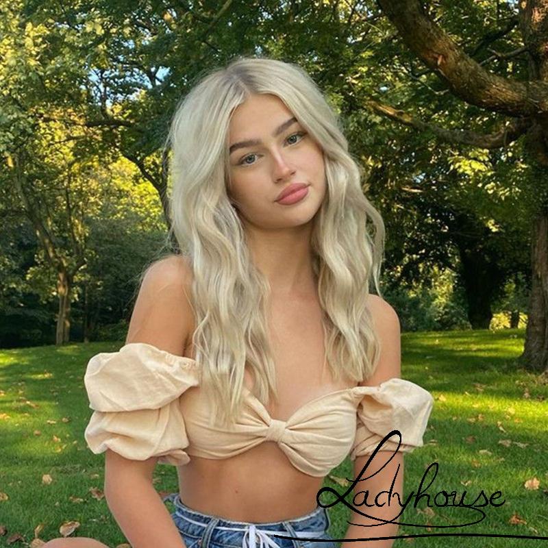 Áo Croptop Trễ Vai Tay Phồng Màu Trơn Thời Trang Mùa Hè Cho Nữ