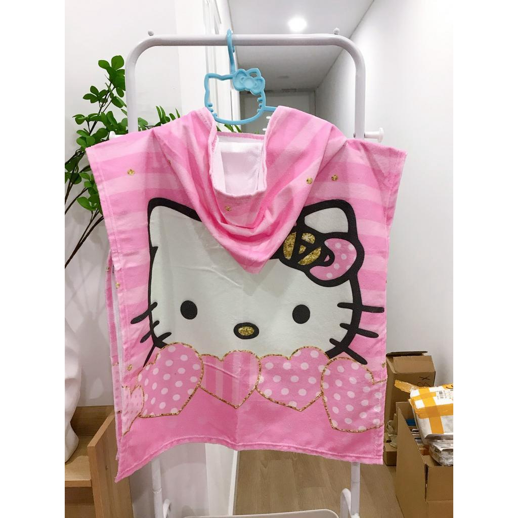 Khăn tắm dễ thương hình Hello Kitty, kích thước 60x120cm / 75*150cm, chất liệu bông mềm mịn.