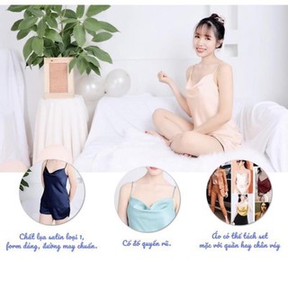 [FREESHIP] [45KG - 65KG] Set Bộ Mặc Nhà NHIHOUSE71 Áo Hai Dây CỔ ĐỔ Quần Ngắn LỤA SATIN Loại 1 ❣️