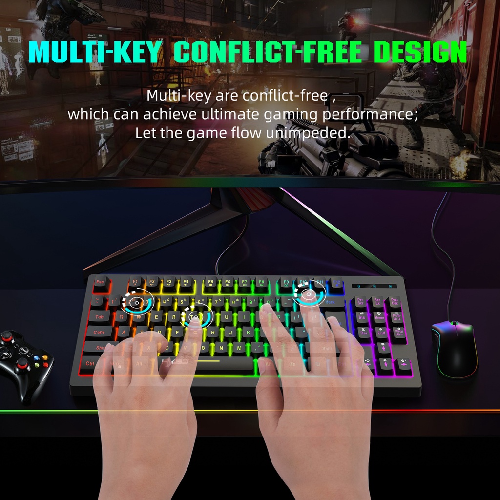 Bàn Phím Cơ Không Dây Bluetooth 2.4 G RGB USB 87 Phím Có Đèn Led Nền Dành Cho Game Thủ