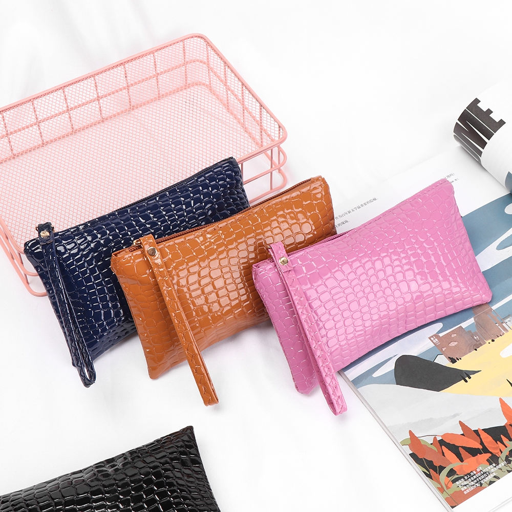 Ví Cầm Tay Bằng Da PU Màu Trơn Chống Nước Cho Nữ