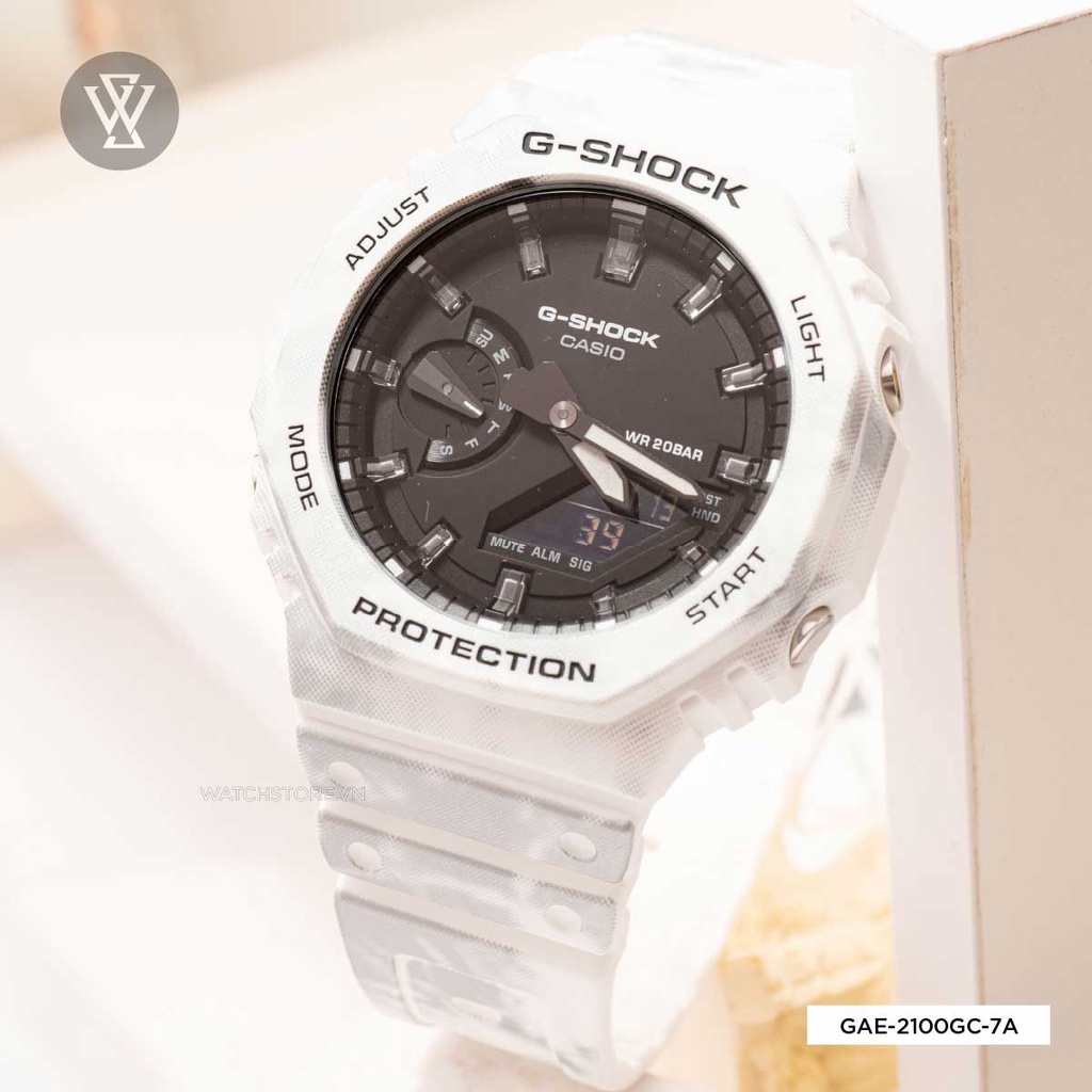 Đồng Hồ Điện Tử Nam Casio G-Shock WATCHSTORE GAE-2100GC-7ADR Mặt Kính Khoáng 45.4mm, Dây Nhựa Trắng Phong Cách Thể Thao