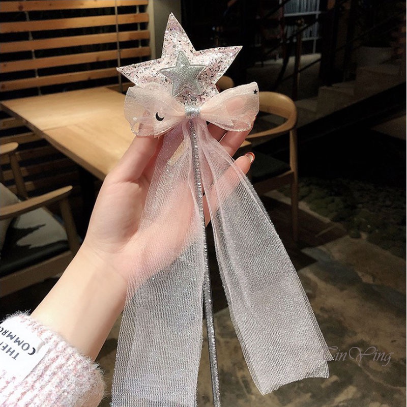 GETNOIVAS Set cài tóc và cây đũa thần kỳ phối nơ ngôi sao cho bé gái (có bán lẻ)
