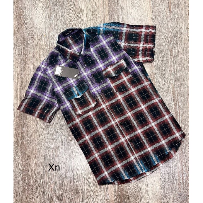 Áo sơ mi bbr nam cộc tay ngắn loang màu rách gấu 2 túi ngực chất liệu cotton không phai màu hay xù lông