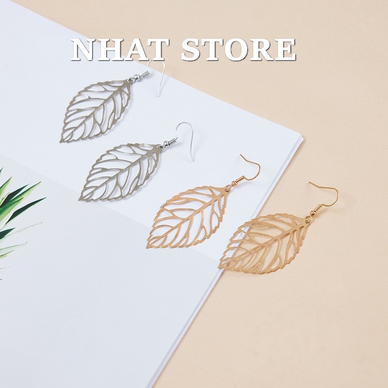 Khuyên tai nữ hình chiếc lá, bông tai nữ Nhatstore