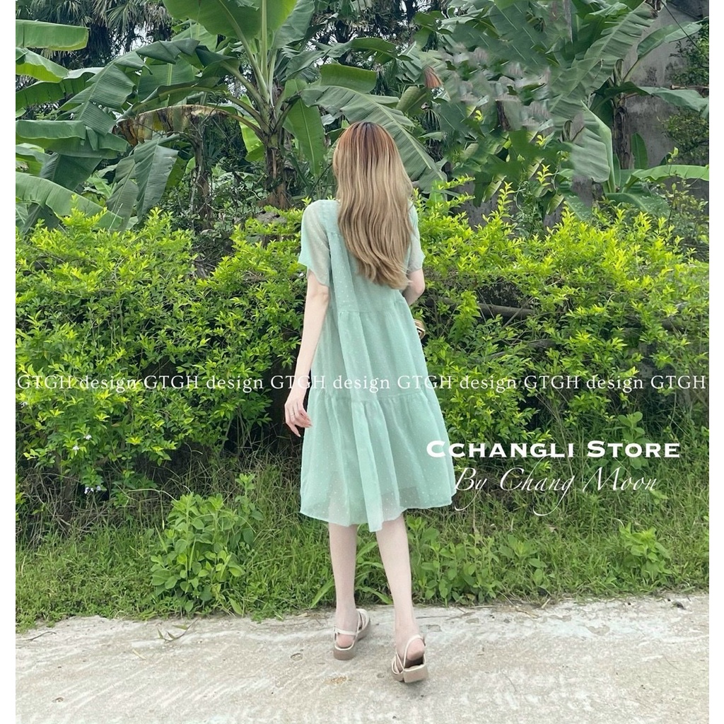 Váy dáng suông thiết kế nữ, váy tơ chấm bi mặc đi chơi, đi tiệc, đi học nữ tính, nhẹ nhàng Minxu Shop mã  VAY11