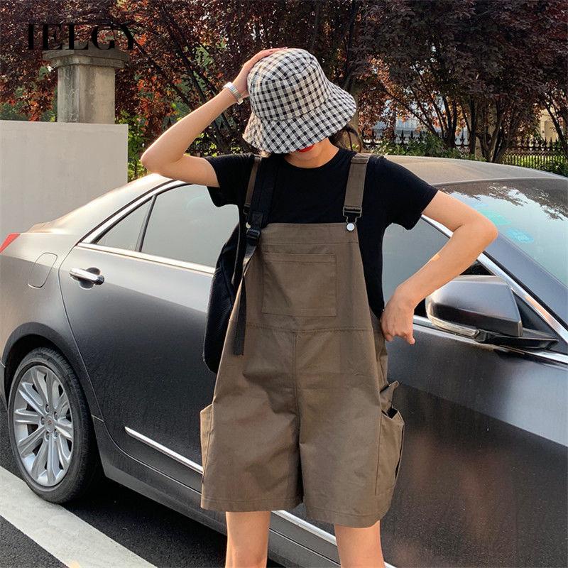 Bộ áo thun tay ngắn + quần yếm IELGY lưng cao dáng rộng cá tính thời trang cho nữ