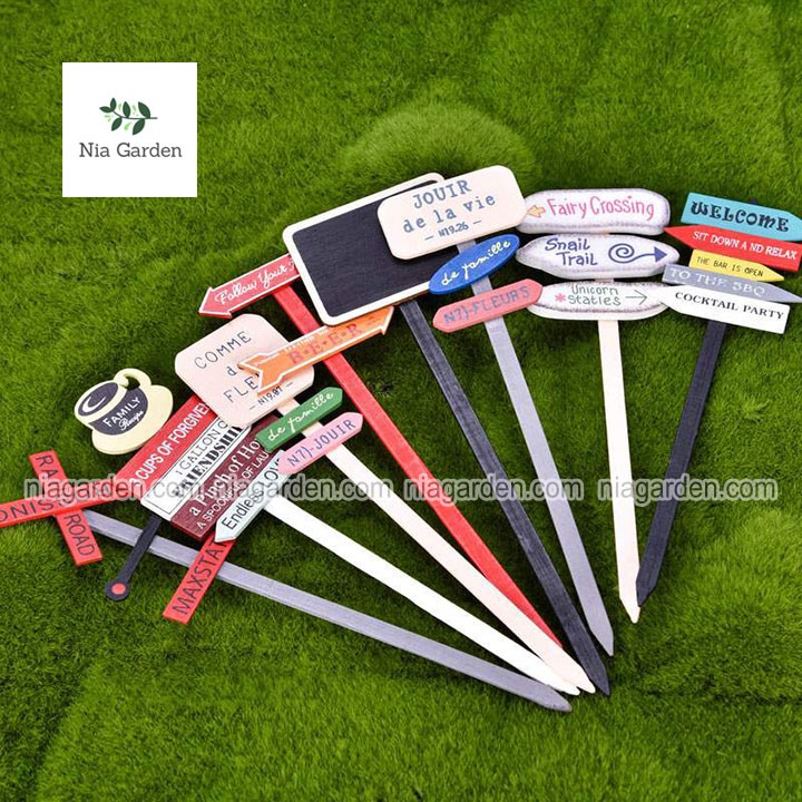 Bảng gỗ trang trí vườn biển báo bảng chỉ đường tiểu cảnh mini Nia Garden N5