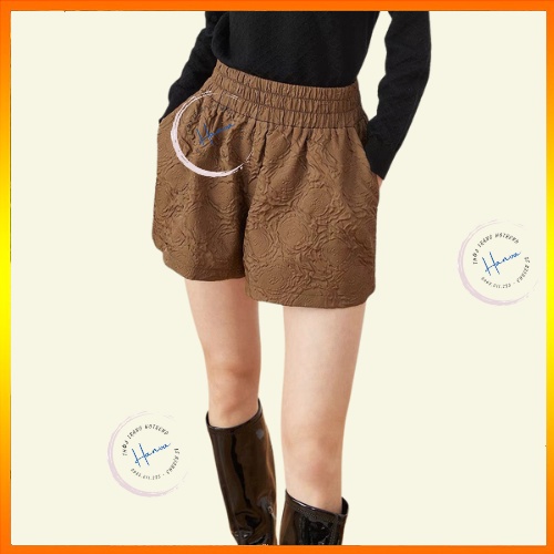 Quần Short Nữ Ống Rộng Phồng Nhẹ Dập Nổi In Hoa 3D Cạp Chun Cao Sang Chảnh Hanva