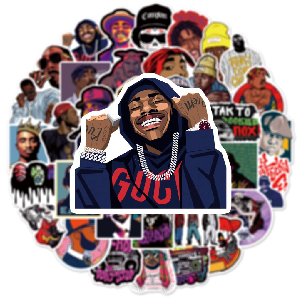 50pcs Legendary Rapper Tupac 2Pac Stickers Notorious Big East /West Coast Graffiti Luggage Laptop Skateboard Sticker
