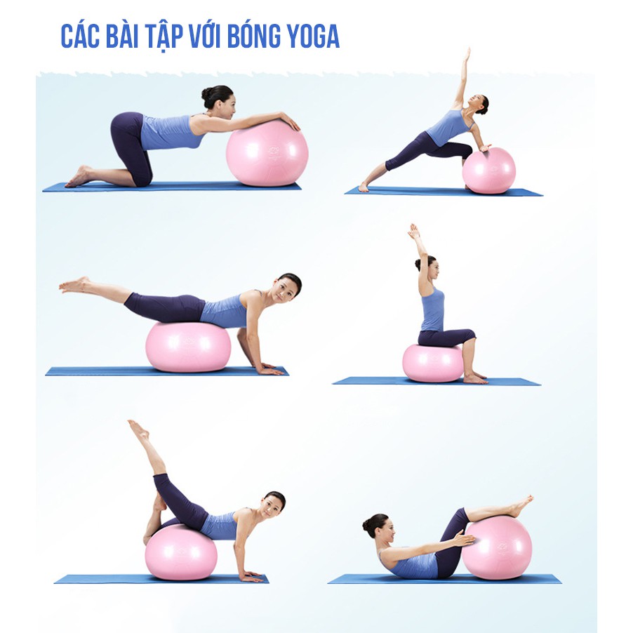 Bóng tập Yoga, Gym 45cm Trơn Cao Cấp dày 2mm thăng bằng chống nổ có tặng kèm bơm YO32