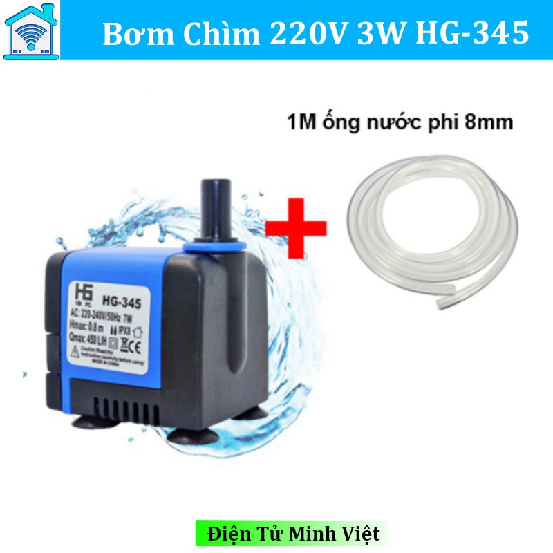 Bơm chìm mini 220V 7W 450L/h HG-345 bơm tiểu cảnh, bể cá, điều hòa nước