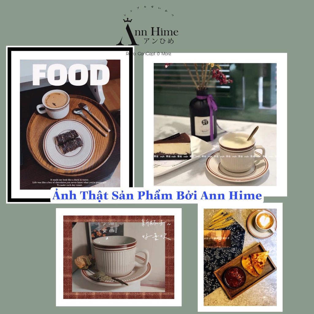 Cốc Sứ Lớn Có Quai Vân Sọc Uống Trà Cà Phê Kiểu Retro 220ml