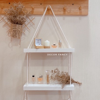 [Gỗ Thông Nhập] Kệ gỗ treo tường màu trắng, Kệ trang trí đa năng (kèm dây thừng) - Decor Fancy