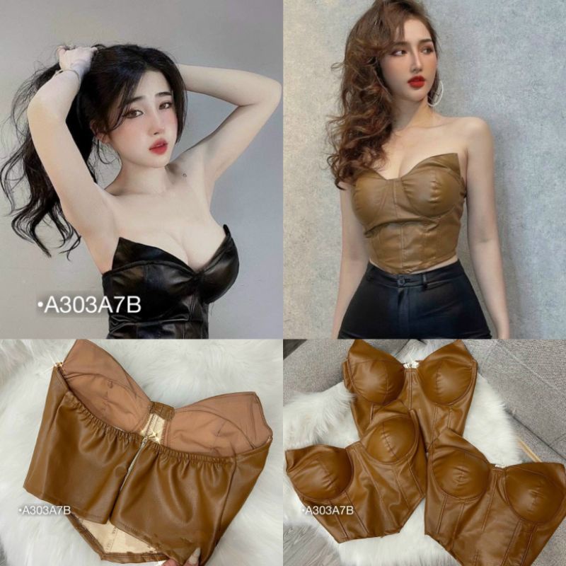 ÁO CÚP DA NỮ SEXY ÁO KIỂU CROPTOP CÚP NGỰC CHẤT DA MÀU ĐEN/NÂU