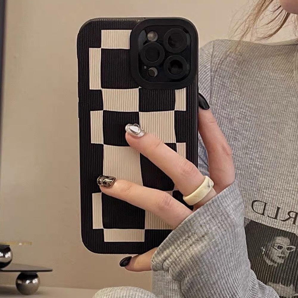 Ốp Điện Thoại TPU Mềm Chống Sốc Họa Tiết Sọc Caro Trắng Đen Cho Iphone 14 Pro Max 11 7Plus 13 12 11 Pro Max X XS Max XR