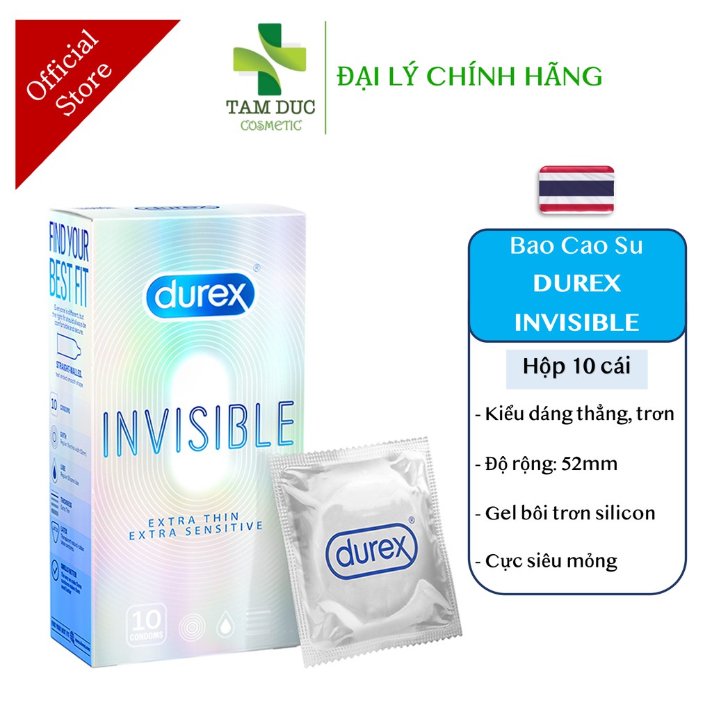 Bao cao su Durex Invisible Extra Thin Extra Sensitive 52mm Cực Siêu Mỏng (Hộp 10 Cái)