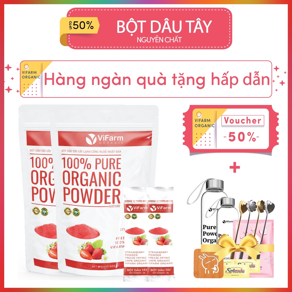 Bột Dâu Tây Nguyên Chất 50g, Bột Dâu Tây Sấy Lạnh, Làm Đẹp Da, Làm Bánh