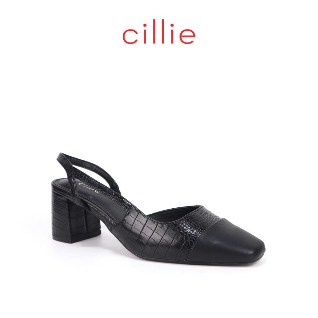 Giày sandal cao gót nữ mũi vuông phối vân sang trọng hở hậu gót trụ cao 5cm Cillie 1217