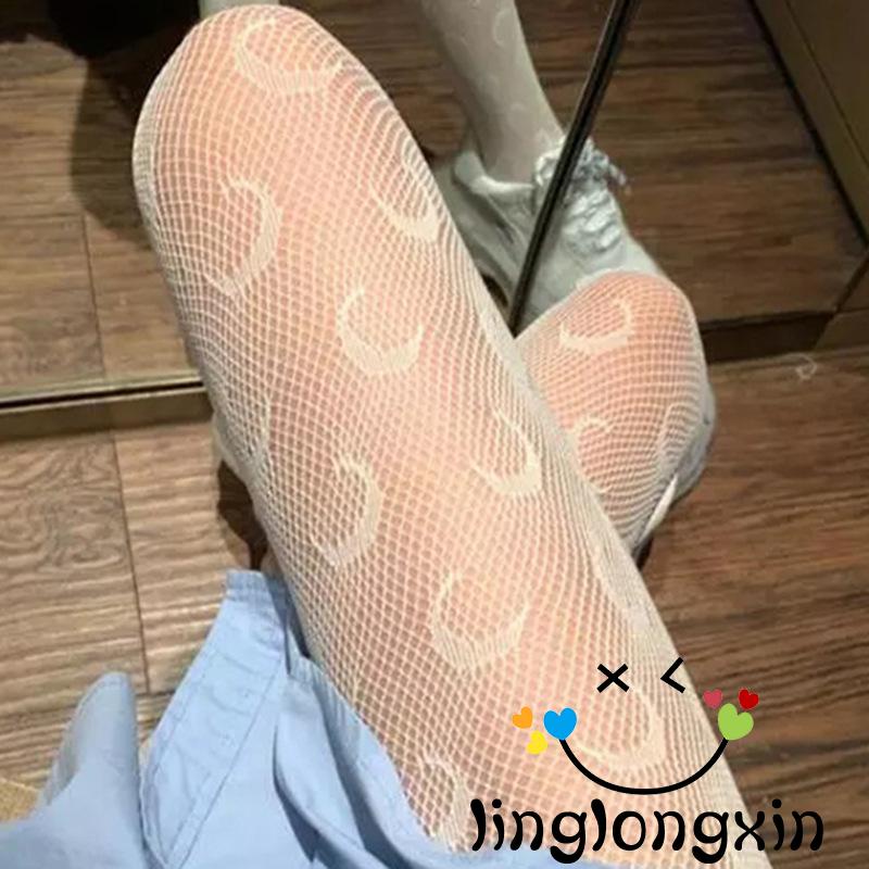 Linglongxi2 Quần Tất Khoét Rỗng Họa Tiết Nơ Mặt Trăng / Đầu Lâu / Đầu Lâu Thời Trang Xuân Hè