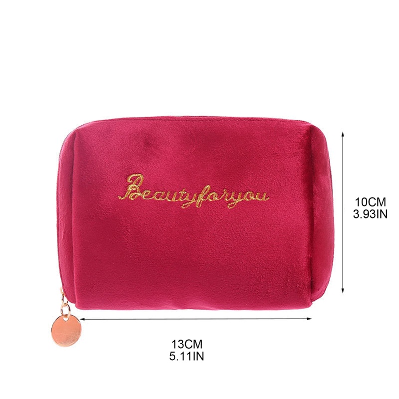 Túi Đựng Mỹ Phẩm / Đồ Vệ Sinh Cá Nhân Bằng Nhung Thêu Chữ Sức Chứa Lớn Tiện Dụng Cho Nữ