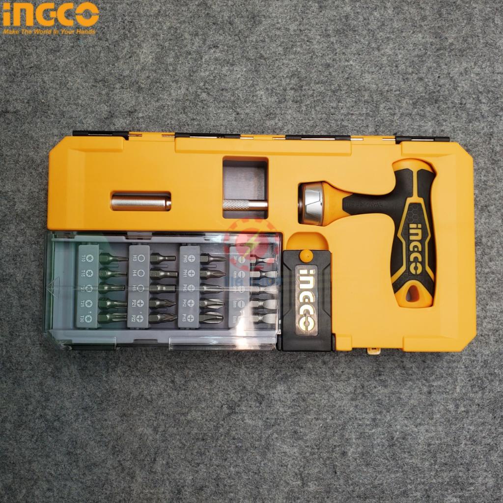 Bộ tua vít đa năng INGCO HKSDB0258 tay cầm chữ T 25 chi tiết, đóng mở 2 chiều tự động có nam châm