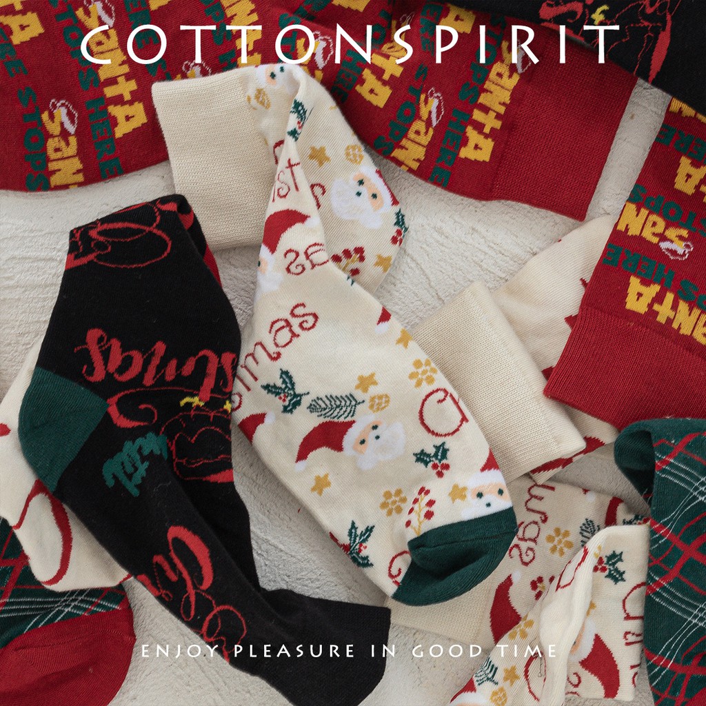 Vớ Giáng sinh Cao cấp Cổ cao Cá tính Nam nữ Unisex Tất Christmas Cao cổ Cotton Phong cách Đường phố Dễ thương
