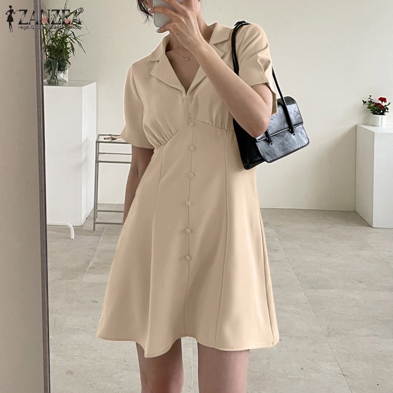 Đầm ZANZEA ngắn tay lưng cao thời trang cho nữ tính