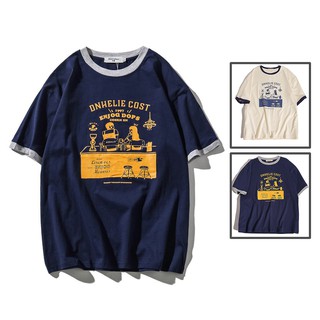 Áo Thun Nam Tay Lỡ Cổ Tròn Phối Màu Họa Tiết Hoạt Hình In Chữ DNHELIE COST Phong Cách Thời Trang Zenkonu TOP NAM 1000171