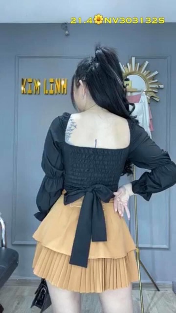 Áo kiểu nhún lưng nơ kèm mút ngực