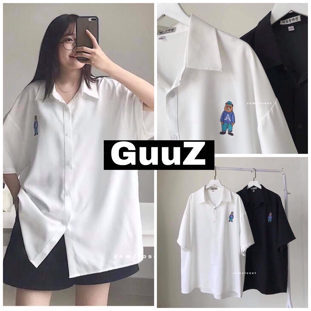 Áo sơ mi kiểu hàn quốc nữ màu đen, trắng siêu xinh GuuZ