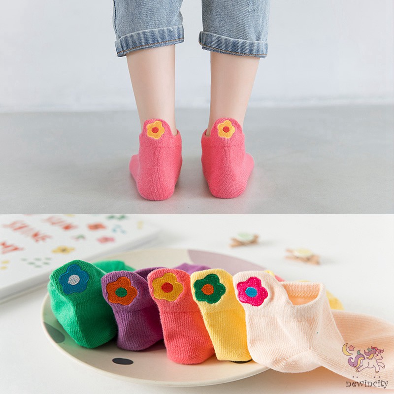 Set 5 Đôi Vớ Cotton Thêu Họa Tiết Hoạt Hình Dễ Thương Dành Cho Bé