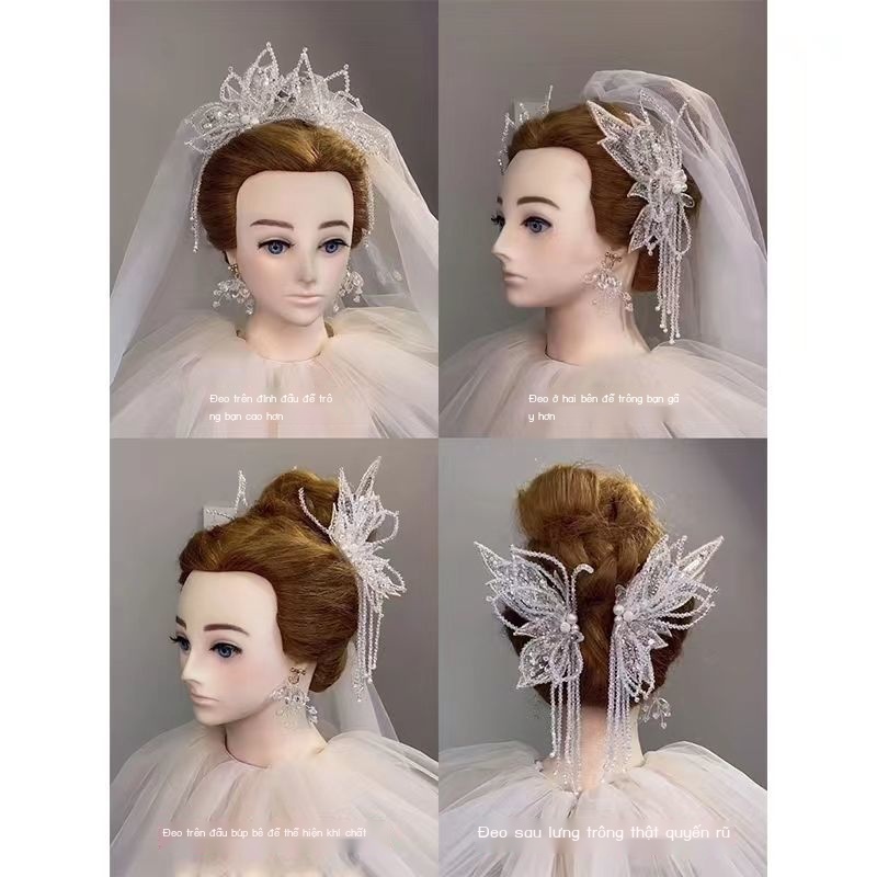 [Aishang Đẹp] Kẹp Tóc Phối Ren Tua Rua Đính Pha Lê Cao Cấp Kiểu Pháp Dùng Chụp Ảnh Cưới / Studio