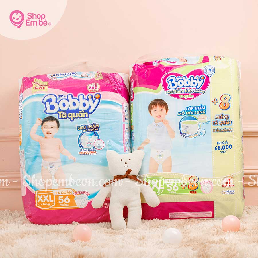 Tã Bỉm Bobby Đủ Size Cho Bé NB2-60/S56/M76/L68/XL62/XXL56
