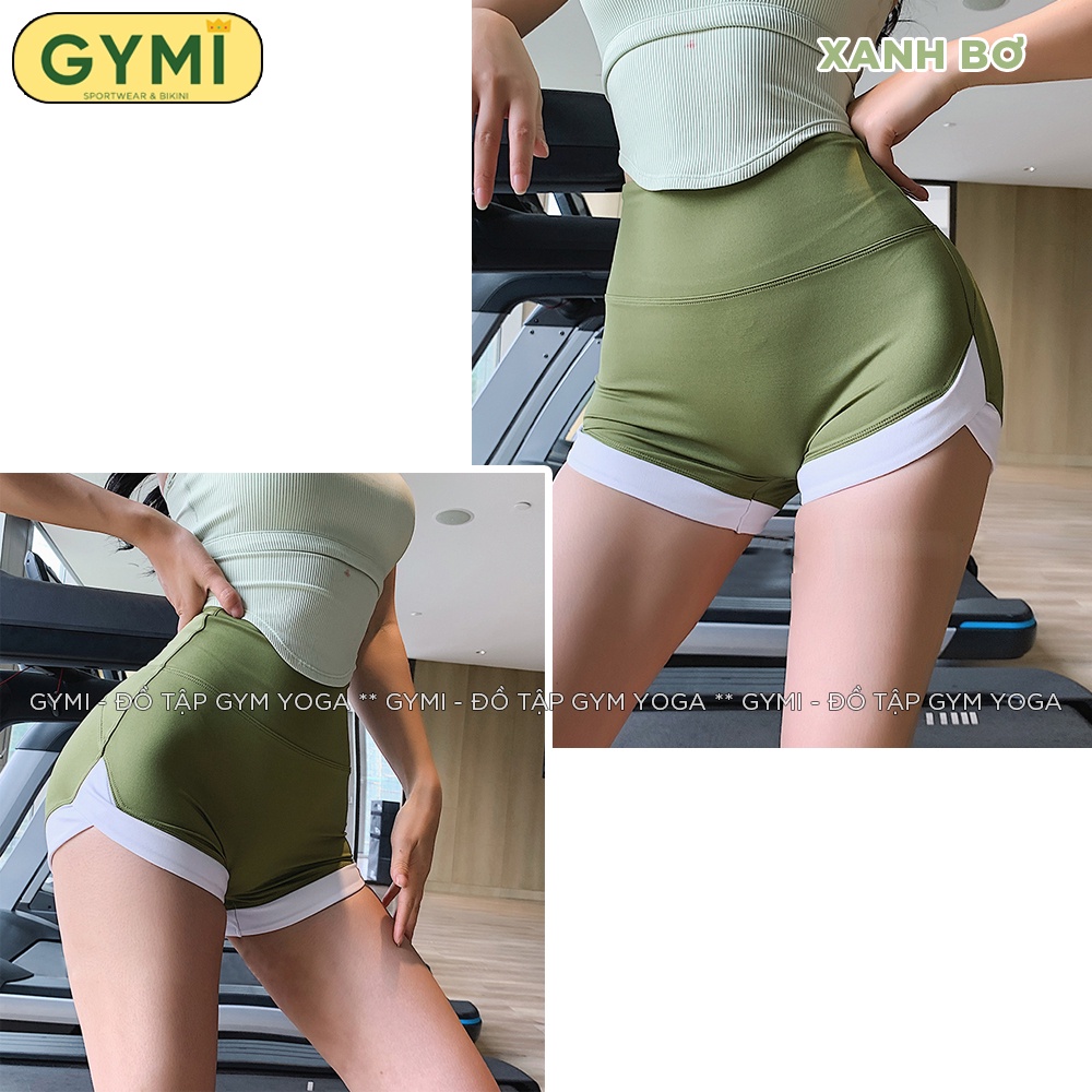 Quần tập gym yoga nữ GYMI QS20 dáng short đùi thể thao chất liệu thun poly cao cấp cạp cao nâng mông