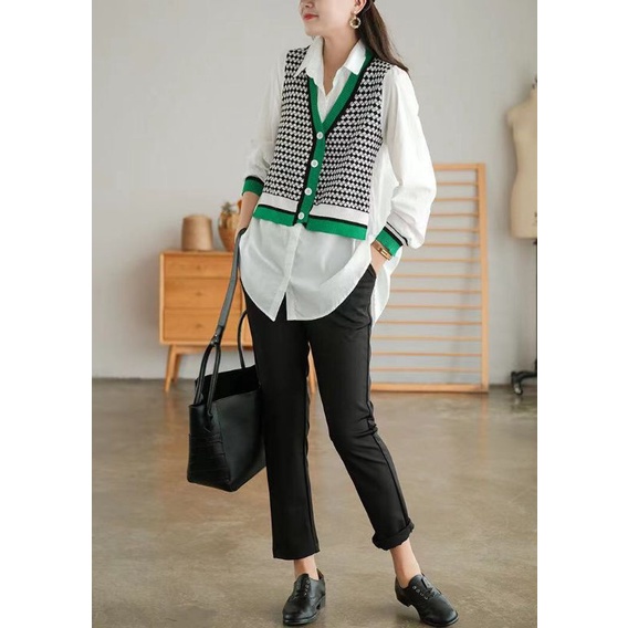 Áo len phối sơ mi nữ