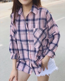 Sơmi Free size Caro hồng (VNXK)