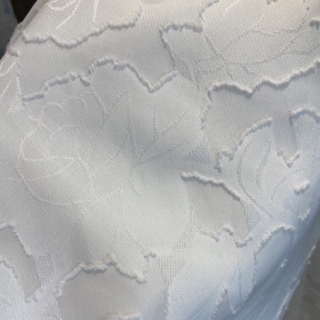 ND173 Đầm voan ép ren trắng kem cổ V dài tay dáng dài.